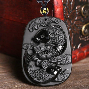 Black Obsidian Lucky Koi Fish Necklace